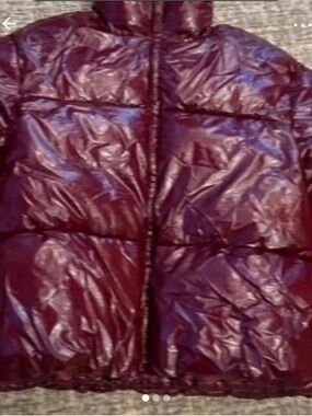 a new day Shiny Maroon Quilted Puffer Jacket with Hood